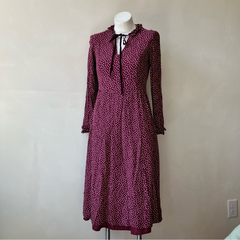 Boden | Cecilia Floral Tie Neck Ruffle Collar Midi Dress